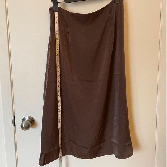 NWT Chocolate Brown Mille Satin Midi Skirt - Picture 9 of 16